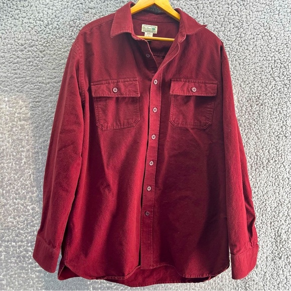 Vintage LL Bean Chamois Cloth Maroon Flannel Shirt Traditional Fit Size L Reg - Picture 1 of 8